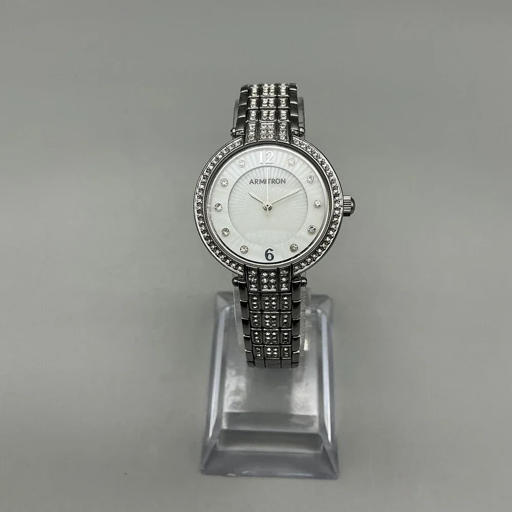 Armitron Womens Watch 28mm Silver Crystal Bracelet 75/4309SV New Battery 6.75
